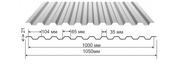 Профнастил оцинкованный С-21 1050x2000 (эконом) купить недорого в Щербинке