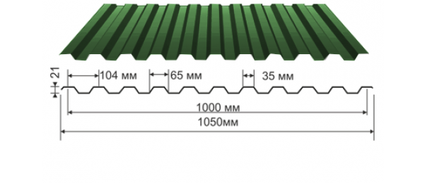 Профнастил зеленый оцинкованный  RAL 6005 С-21 купить недорого в Щербинке